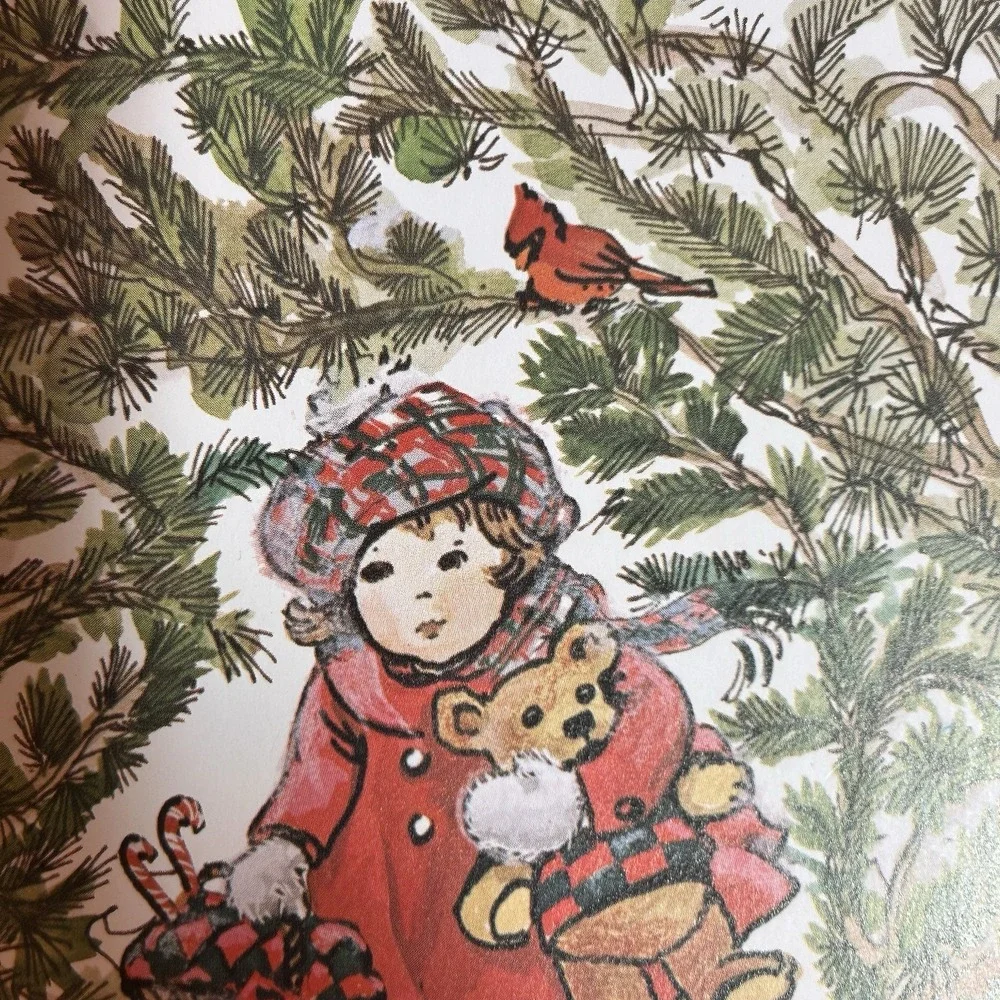 VTG 10 Christmas Cards Carol Watson Little Girl Teddy Bear Treats Xmas Holiday